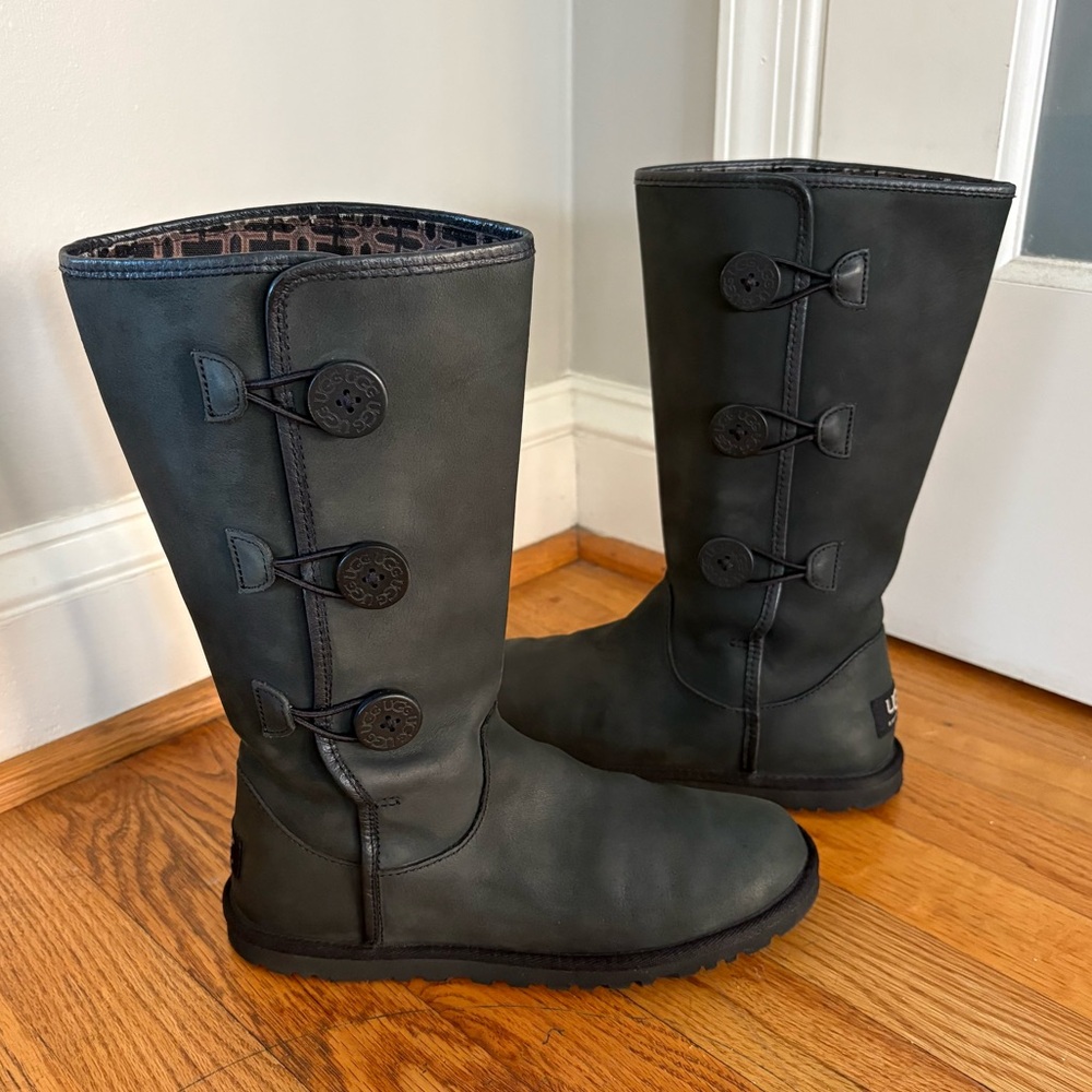 UGG Australia Midi-Tall Black Boots With Side Closure | Cleaned & Protected